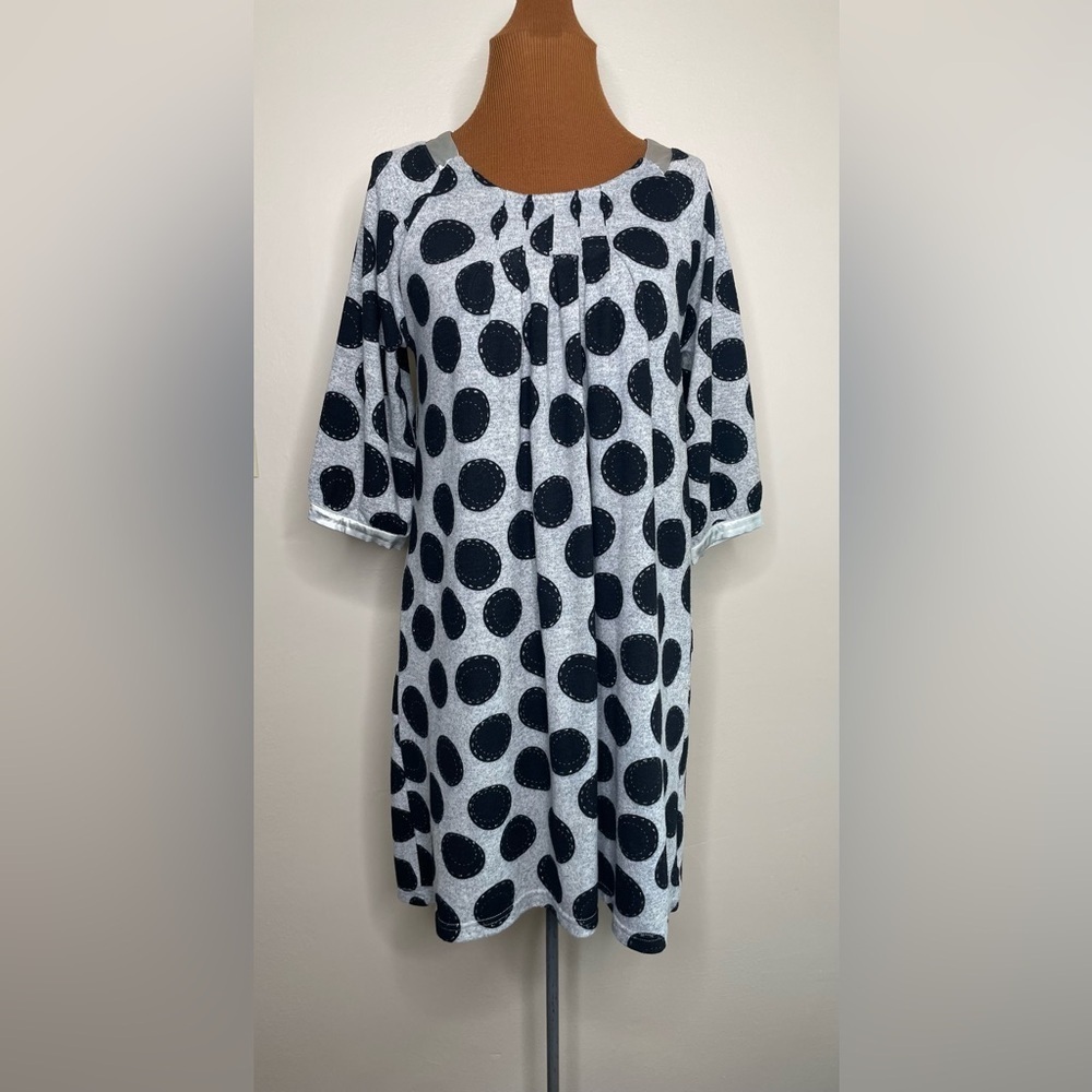 Aaapple Gray Black Polka Dot Dress Short Sleeve Size Medium